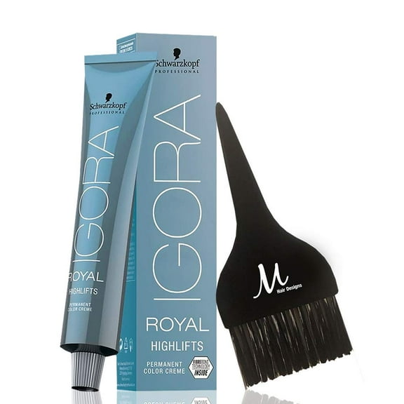 Igora Royal 10-4 Ultra Blonde Beige Highlifts Permanent Hair Color and M Hair Designs Tint Brush (Bundle 2 items)