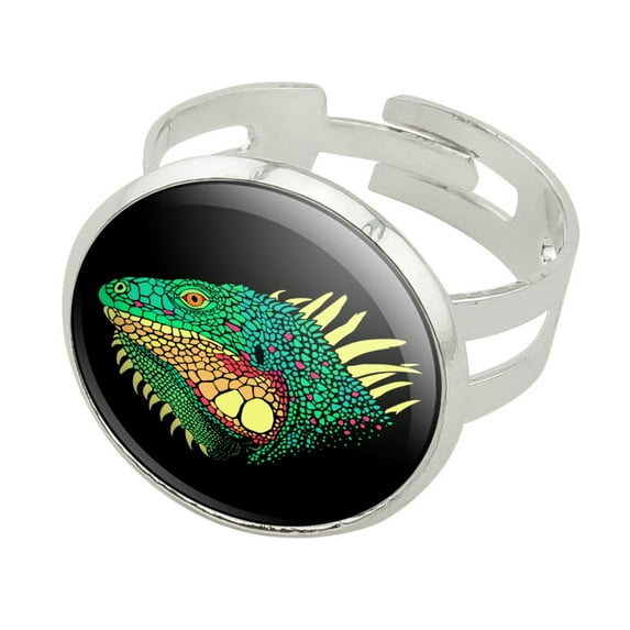 Iguana Head Colorful Silver Plated Adjustable Novelty Ring