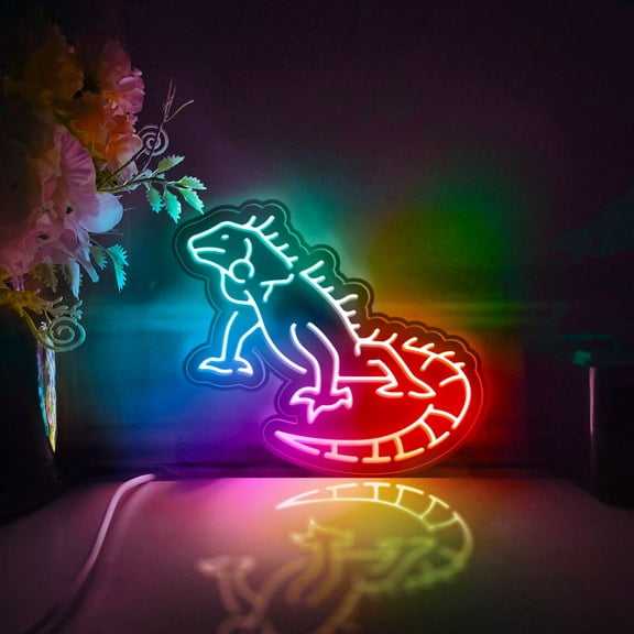 Iguana, Jungle Lizard Led Light Box, Dimmable Neon-Like Light Signs USB Power for Wall Decor Bedroom Decoration, Color Flow Effect (WxH) 16"x14"