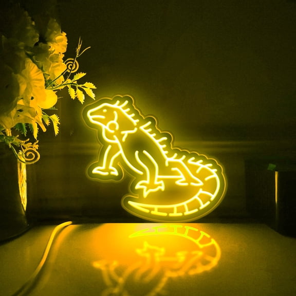 Iguana, Jungle Lizard Led Light Box, Dimmable Neon-Like Light Signs USB Power for Wall Decor Bedroom Decoration, RGB Light (WxH) 6"x5"