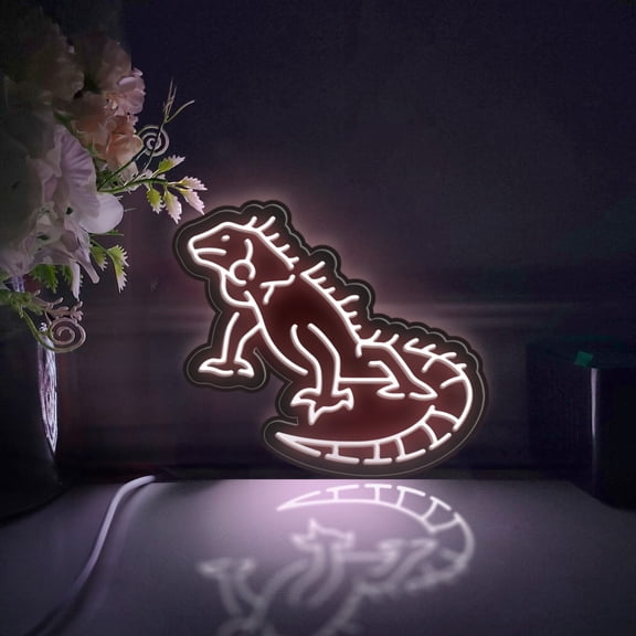 Iguana, Jungle Lizard Led Light Box, Dimmable Neon-Like Light Signs USB Power for Wall Decor Bedroom Decoration, Static Light (WxH) 16"x14"
