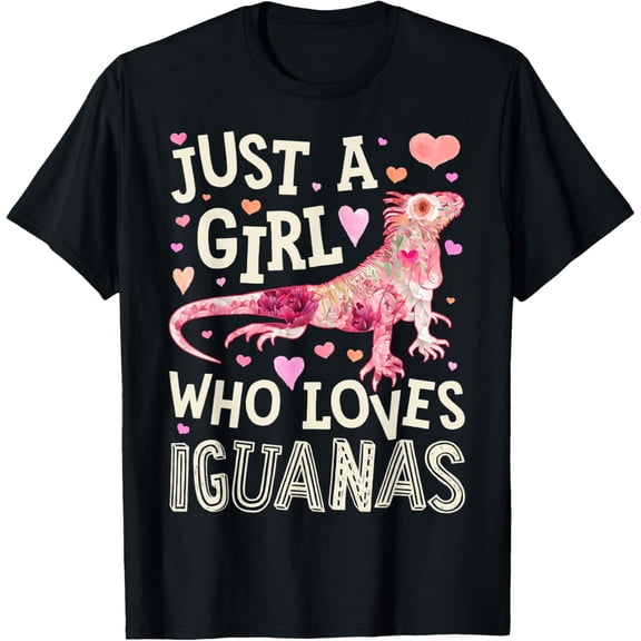 Iguana Just A Girl Who Loves Iguanas Lizard Flower Floral T-Shirt100% cotton short-sleeved shirt for both men and women