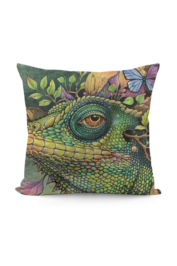 Iguana Lizard Chameleon Velvet Plush Throw Pillow Cushion Case Cover Invisible Zipper Home Decor Floral for Couch Sofa No Pillow Insert