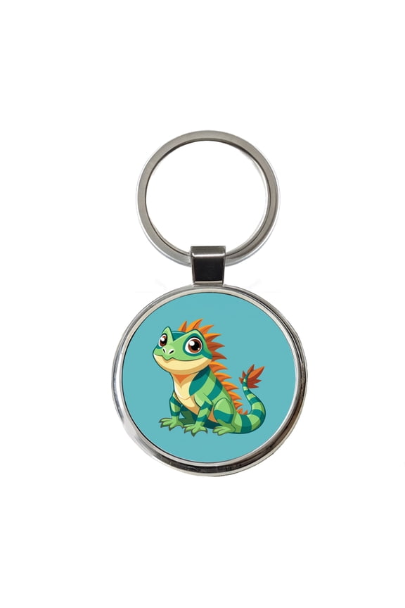 Iguana Lizard Cute Metal Round Keychain