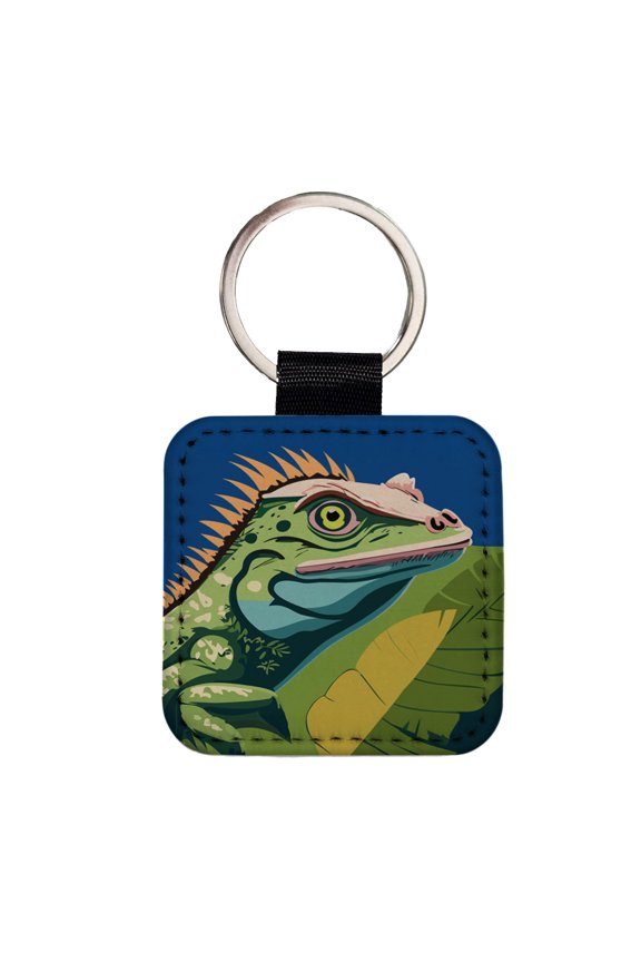 Iguana Lizard Reptile Faux Leather Square Keychain
