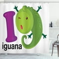 thumbnail image 1 of Iguana Shower Curtain, Animal Alphabet Theme with Capital Letter I with Funny Cartoon Animal, Fabric Bathroom Set with Hooks, 69W X 70L Inches, Purple Green and Black, by Ambesonne, 1 of 3