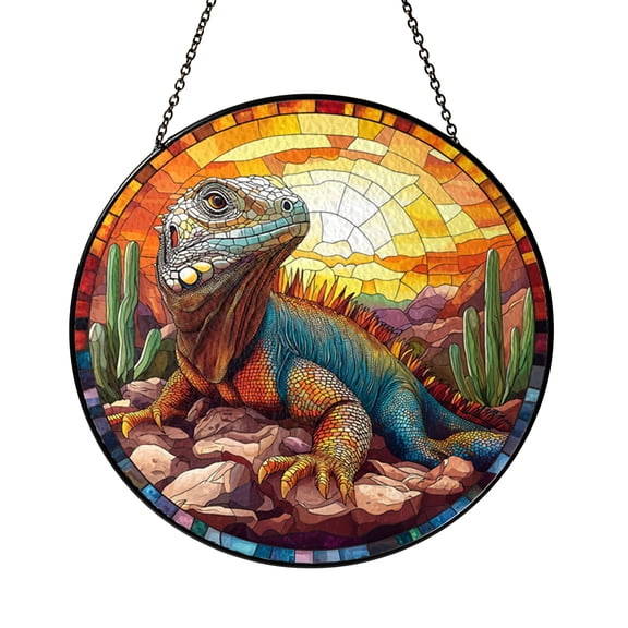 Iguana Stained Glass Window Panel – Decorative Window Accent