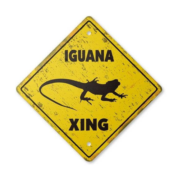Iguana Vintage Crossing Sign Zone Xing | Indoor/Outdoor Plastic | 17" Tall rustic animals gag funny joke lover pet lizard