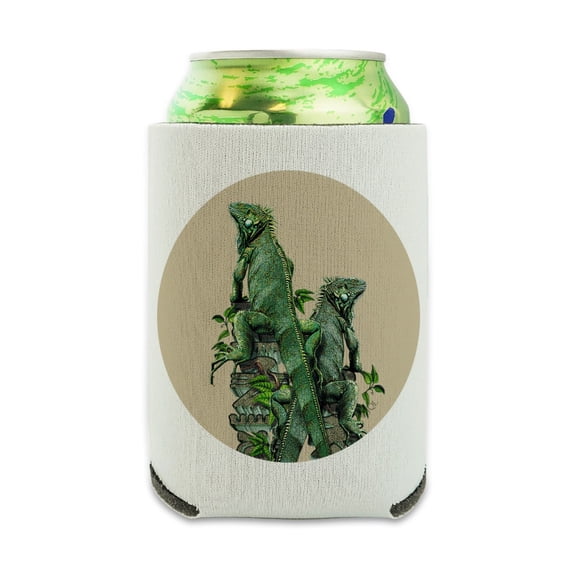 Iguanas Lizards Aztec Temple Can Cooler - Drink Sleeve Hugger Collapsible Insulator - Beverage Insulated Holder