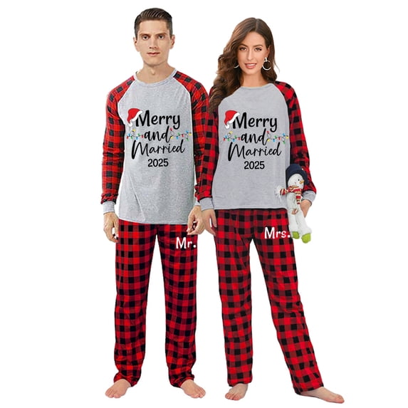 Ihaphap 2025 Merry And Married Couple Matching Christmas Pajama Set(XL,Women)