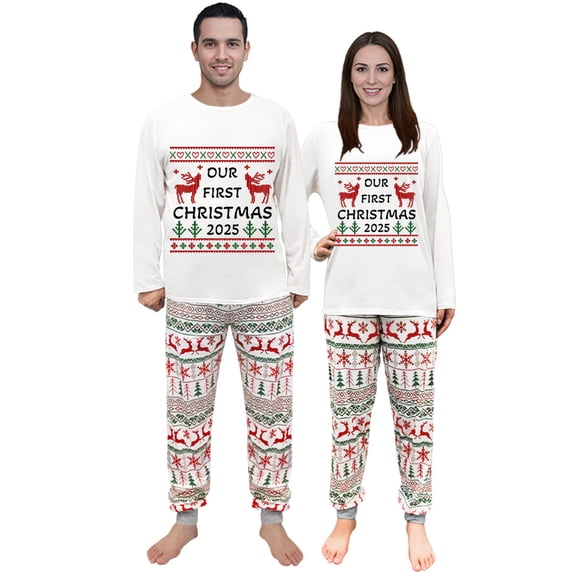 Ihaphap 2025 Our First Christmas Couple Matching Christmas Pajama Set(L,Men)
