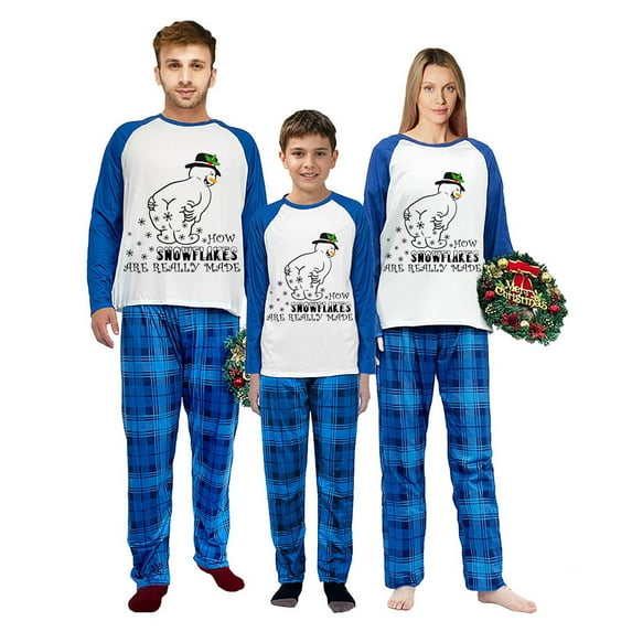 Ihaphap Blue Funny Family Christmas Matching Pajamas How Snowflakes Are Really Made Plus Size Pajamas Set, 2-3T-Kid