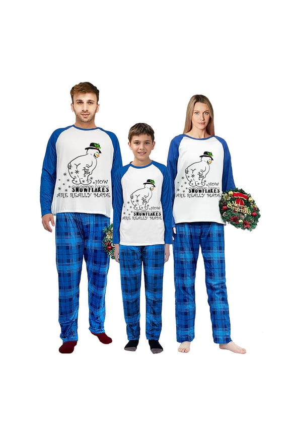 Blue Funny Family Christmas Matching Pajamas How Snowflakes Are Really Made Plus Size Pajamas Set, L-Men