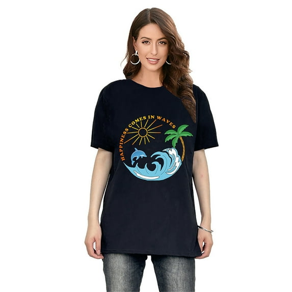 Ihaphap Christmas In Summer Coconut Tree Cotton T Shirt For Women Tshirt(Black,S)
