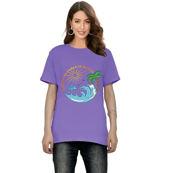 Ihaphap Christmas In Summer Coconut Tree Cotton T Shirt For Women Tshirt(Purple,M)