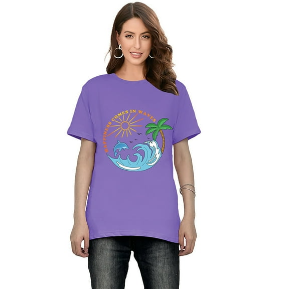 Ihaphap Christmas In Summer Coconut Tree Cotton T Shirt For Women Tshirt(Purple,XL)