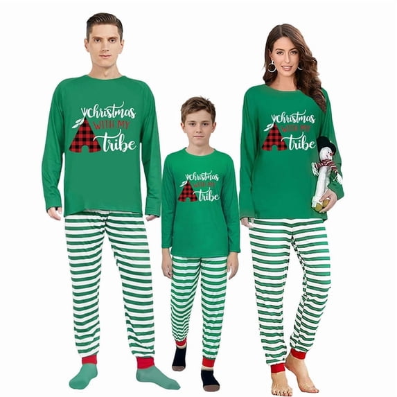 iHapHap Matching Family Christmas PJs Cotton Blend Long Sleeve Stripe Loungewear, Men L