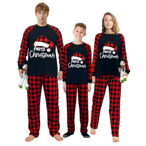 Ihaphap Classic Christmas Hat Merry Christmas Family Christmas Matching Pajamas Set, S-Women