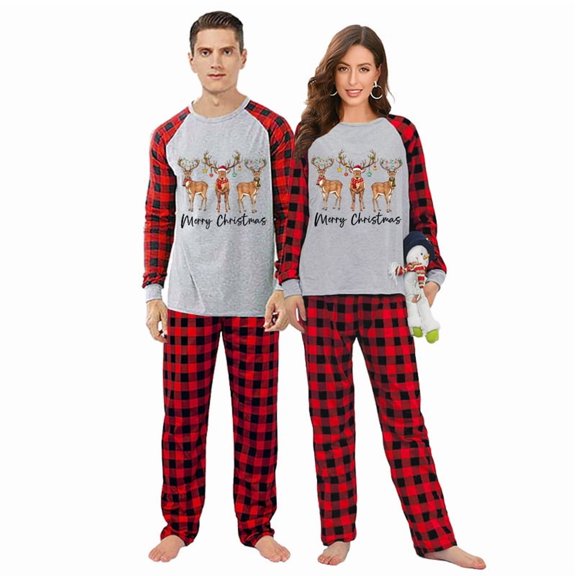 Ihaphap Colorful stars adorn the Christmas reindeer Christmas Couple Matching Pajama Set For Couples(2XL,Women)