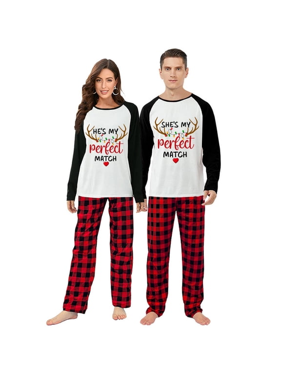 Couple Matching Christmas Pajama She's My Perfect Match Pajamas Set(M,Men)