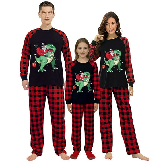 Ihaphap Funny Santa Riding Dinosaur Christmas Family Matching Pajama Set(6-7Y,Kid)