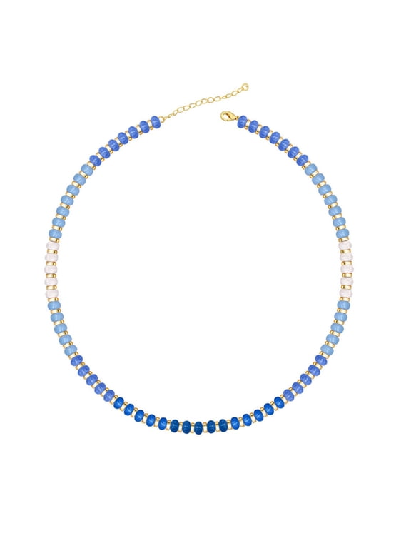 Handmade Ombre Blue Gemstone Natural Stone Choker Necklace Jewelry gold-tone Chain Necklace For Women