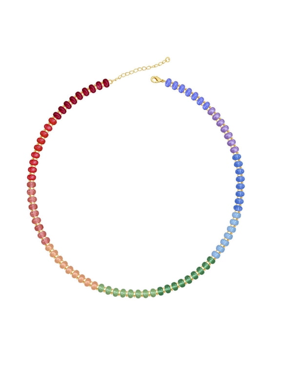 Handmade Rainbow Colorful Beaded Gemstone Natural Stone Necklace Mixed Metal Beads Choker Necklace Jewelry With gold-tone Adjustable Chain For Women