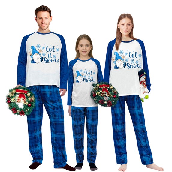 Ihaphap Let It Snow Blue Family Christmas Matching Pajama Set(3XL,Men)