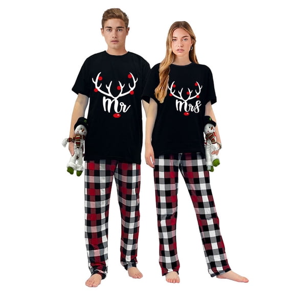 Ihaphap Mr Mrs Deers Christmas Couple Matching Pajama Set For Couples(S,Women)