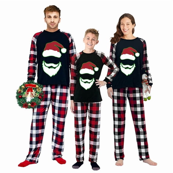 Ihaphap Plus Size Black Santa Family Christmas Matching Pajamas Set, 5-6Y-Kid