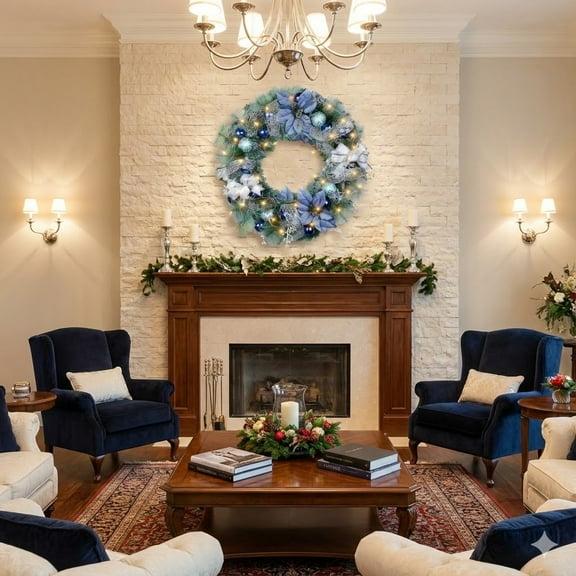 Iheartyard New Year 2024 Wreath, 24in Wreath w/ LED Holiday Party Decor for Indoor & Outdoor