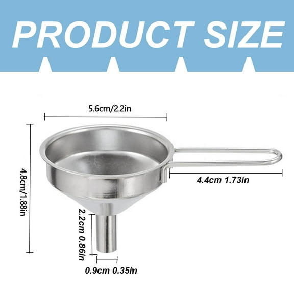 Iheaun Food Metal Oil Liquid Funnels Stainless Steel Kitchen Funnel with Handle Cooking Funnel Set for Transferring Liquid Oil Wine Powder Metal Funnels Small Strainer