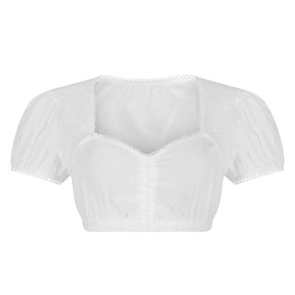 Ihenglixing Lace Tops Deals Clearance Sales Womens Shirts Under $5 Women Stand-Up Collar Blouse Dirndl Blouse Lace Blouse for Oktoberfest Tops White 1 M