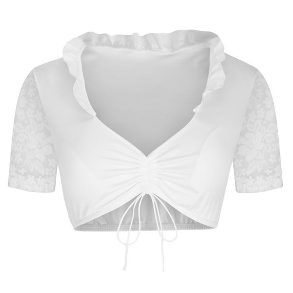 Ihenglixing Lace Tops Deals Clearance Sales Womens Shirts Under $5 Women Stand-Up Collar Blouse Dirndl Blouse Lace Blouse for Oktoberfest Tops White 4 M