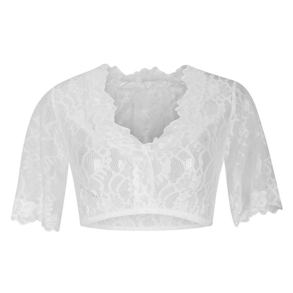 Ihenglixing Lace Tops Deals Clearance Sales Womens Shirts Under $5 Women Stand-Up Collar Blouse Dirndl Blouse Lace Blouse for Oktoberfest Tops White G Xxl