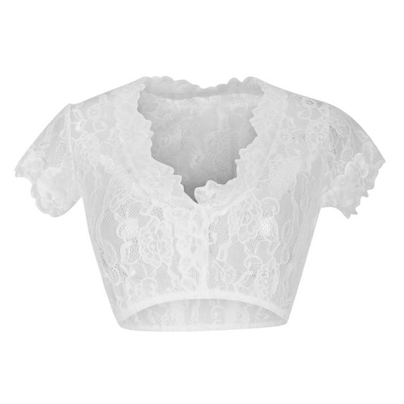 Ihenglixing Lace Tops Deals Clearance Sales Womens Shirts Under $5 Women Stand-Up Collar Blouse Dirndl Blouse Lace Blouse for Oktoberfest Tops White H Xxxl