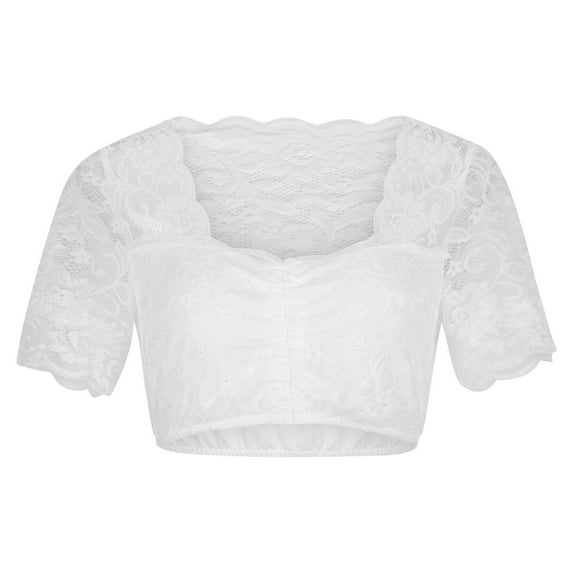 Ihenglixing Lace Tops Deals Clearance Sales Womens Shirts Under $5 Women Stand-Up Collar Blouse Dirndl Blouse Lace Blouse for Oktoberfest Tops White N S