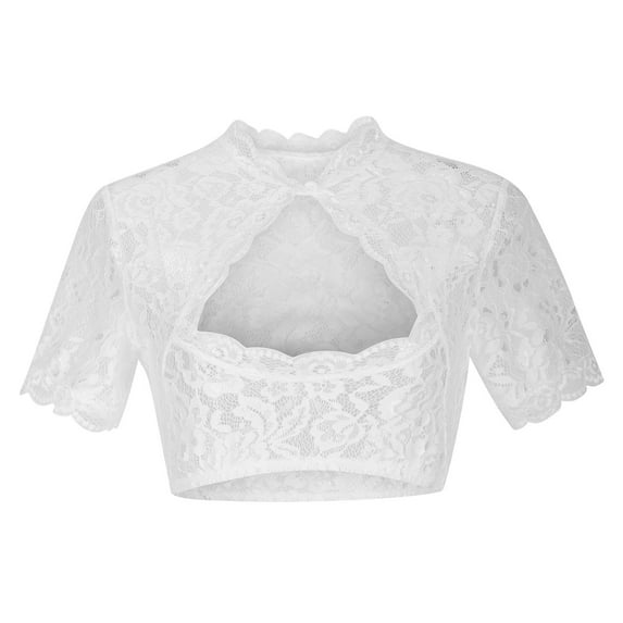 Ihenglixing Lace Tops Deals Clearance Sales Womens Shirts Under $5 Women Stand-Up Collar Blouse Dirndl Blouse Lace Blouse for Oktoberfest Tops White Two M