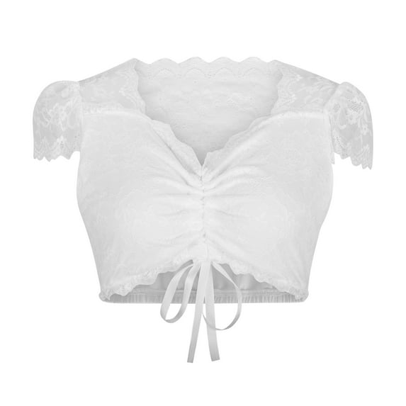 Ihenglixing Lace Tops Deals Clearance Sales Womens Shirts Under $5 Women Stand-Up Collar Blouse Dirndl Blouse Lace Blouse for Oktoberfest Tops White Xxxxl
