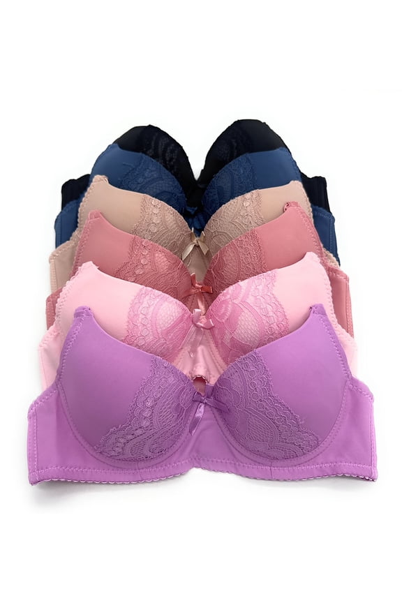 6 Packs Women Full Cup Regular Padded Everyday Wear 30A 32A 34A 36A Bra 30A (70367wal)