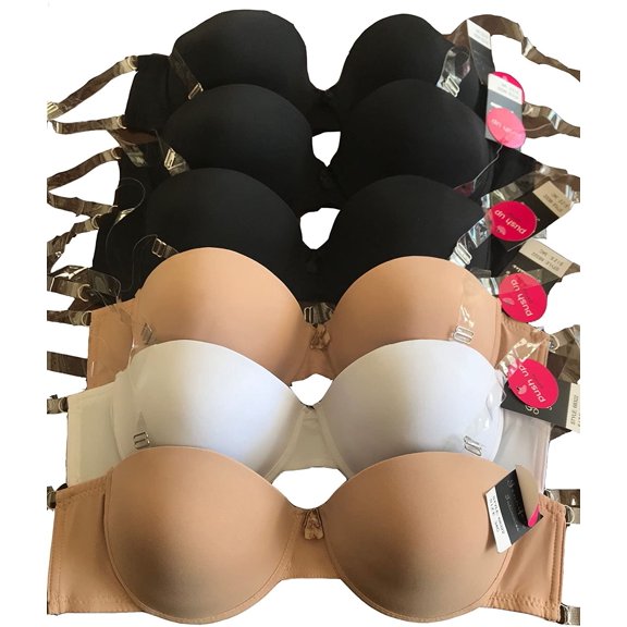 Iheyi 6 Pcs Wedding Party Underwire Push Up Strapless Backless Clear Back Shoulder Strap Demi Bra B/C (36C, Style # 68322PainSet)