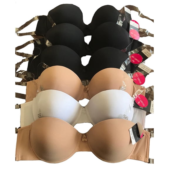 Iheyi 6 Pcs Wedding Party Underwire Push Up Strapless Backless Clear Back Shoulder Strap Demi Bra B/C (38C, Style # 68322PainSet)