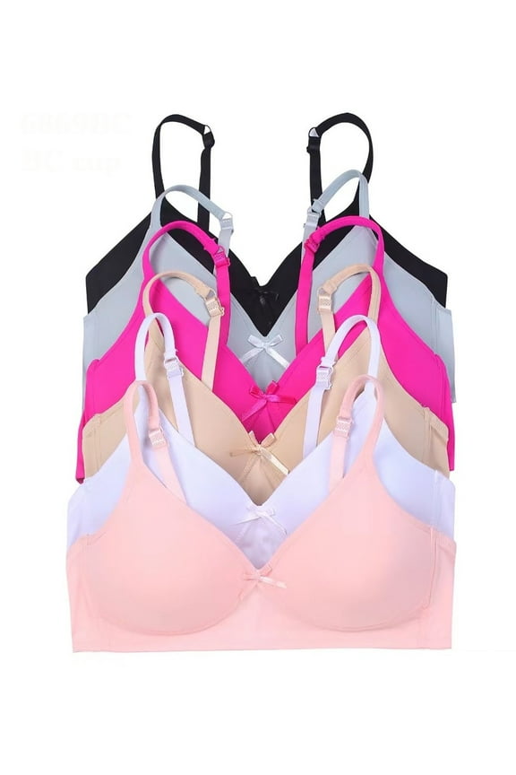 Iheyi 6 Pieces No Wire Full Cup Plain/Lace Light Padded Wire Free Bra A/B/C (34B)