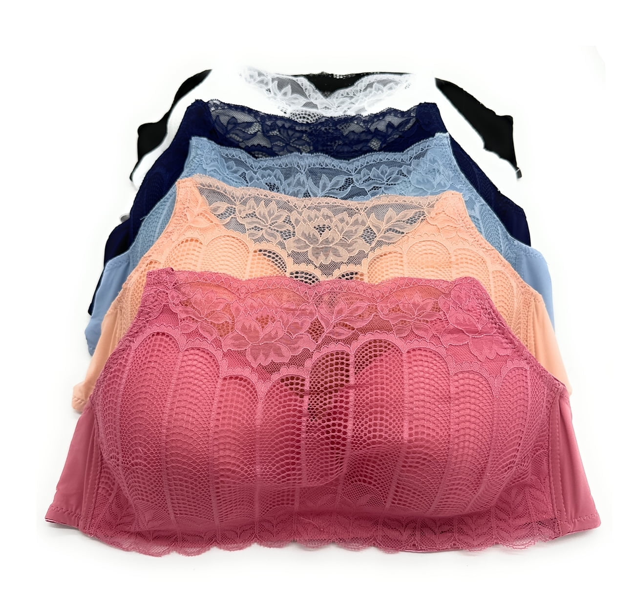 Iheyi 6 Pieces No Wire Full Cup Plain/Lace Light Padded Wire Free Bra A/B/C