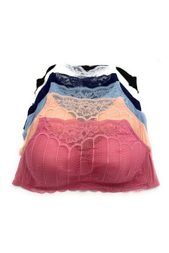 6 Pieces No Wire Full Cup Plain/Lace Light Padded Wire Free Bra A/B/C