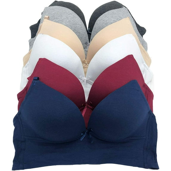 Iheyi 6 Pieces No Wire Full Cup Plain/Lace Light Padded Wire Free Bra A/B/C (36B)