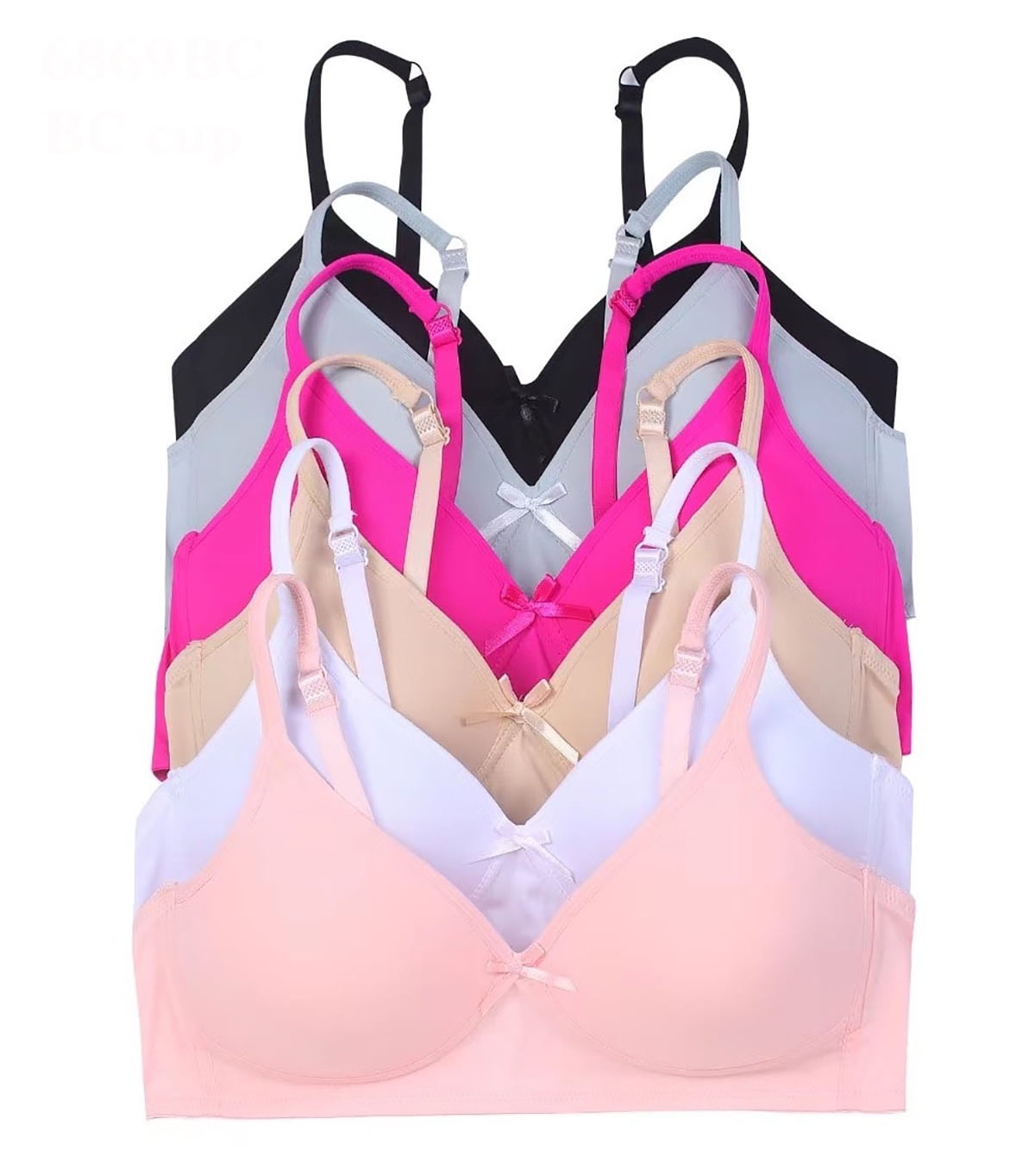 Iheyi 6 Pieces No Wire Full Cup Plain/Lace Light Padded Wire Free Bra A/B/C 38B (88041wal)