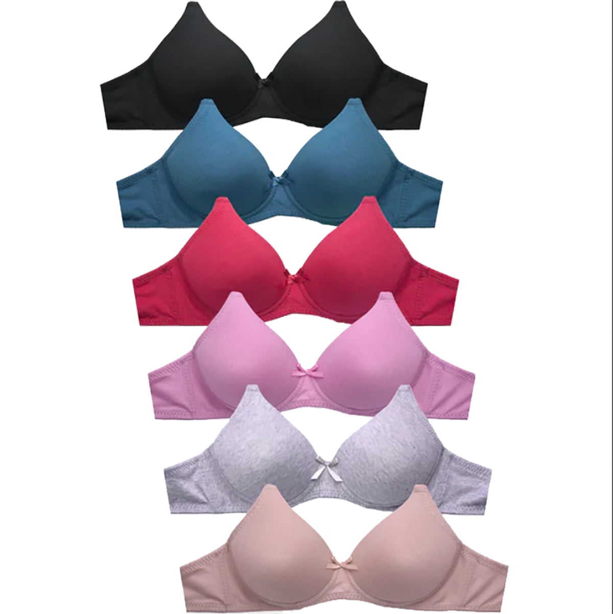 Iheyi 6 Pieces No Wire Full Cup Plain/Lace Light Padded Wire Free Bra A/B/C (38B)