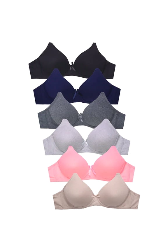 6 Pieces No Wire Full Cup Plain/Lace Light Padded Wire Free Bra A/B/C 40C (6820-52L2-52L3)