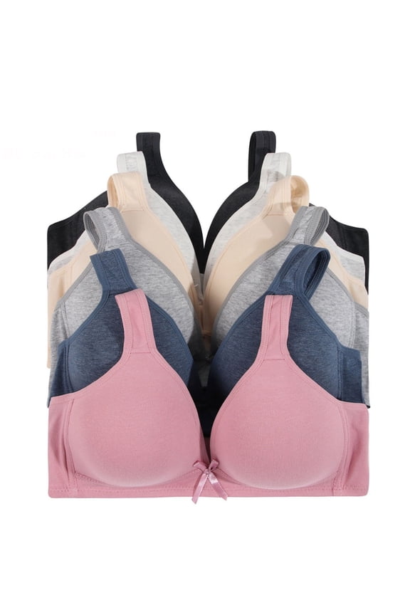 6 Pieces No Wire Full Cup Plain/Lace Light Padded Wire Free Bra A/B/C